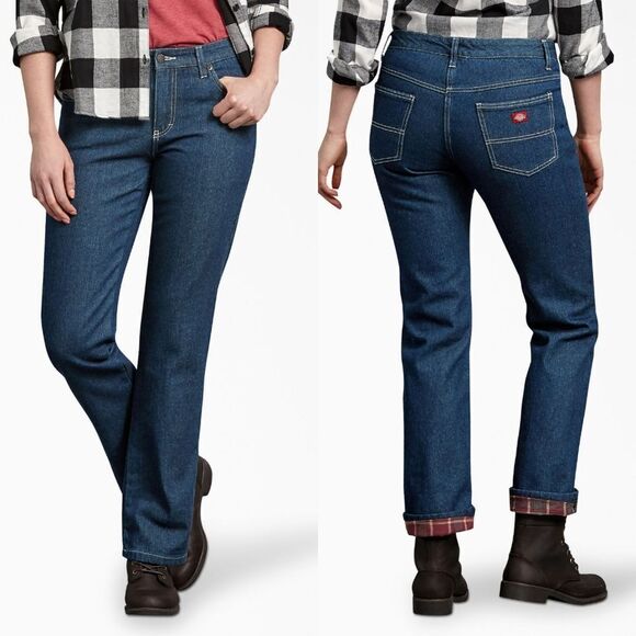 NWT DICKIES Women's Denim Flannel Lined Relaxed Fit Jeans 16 - Picture 1 of 13